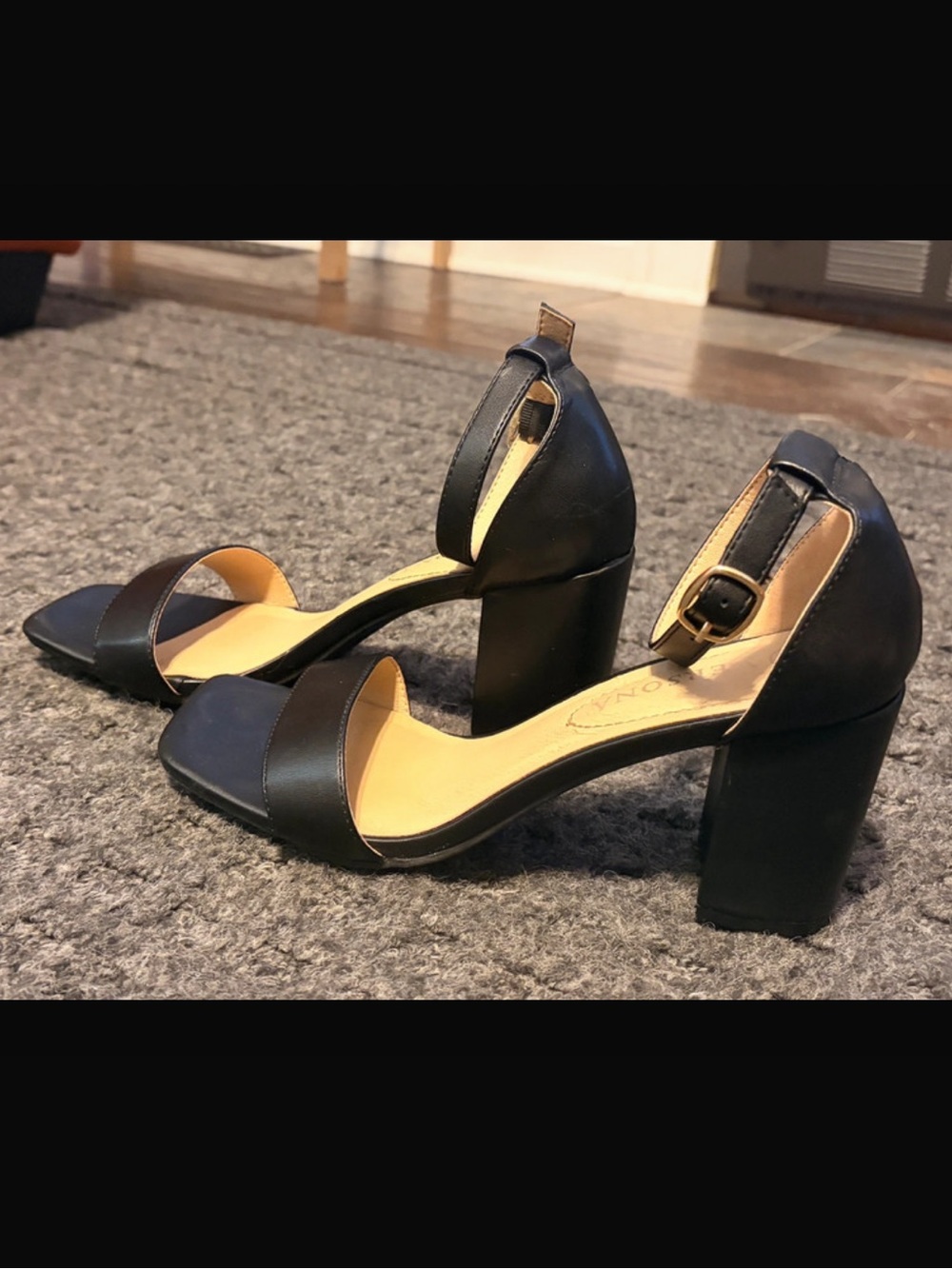 Black Block Heel with Ankle Strap